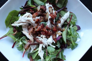 salad with crispy bacon and chicken